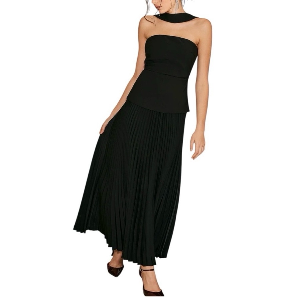 Commense Black Pleated Maxi Dress Small NWT Wedding Guest Evening Party - Picture 10 of 10
